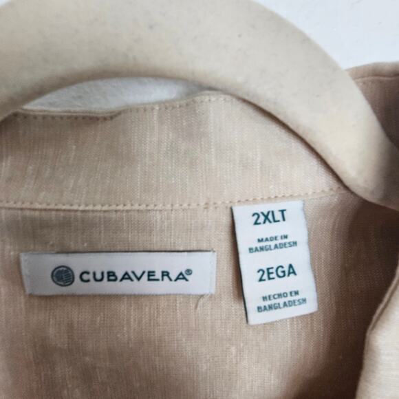 Cubavera Linen Shirt Tan Button Front Short Sleeve Collared Shirt Men 2XLT - Picture 7 of 9
